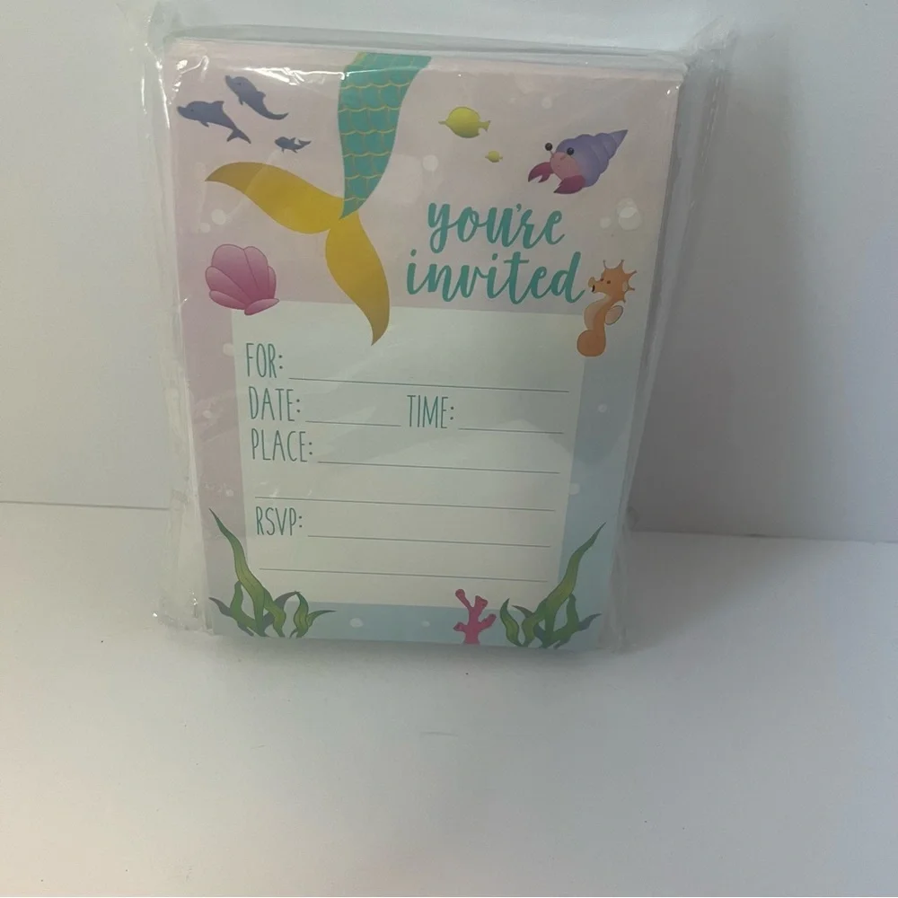2 pack of Party Invitations 24 pack is Mermaid Theme and 10 pack‎  Flower Theme